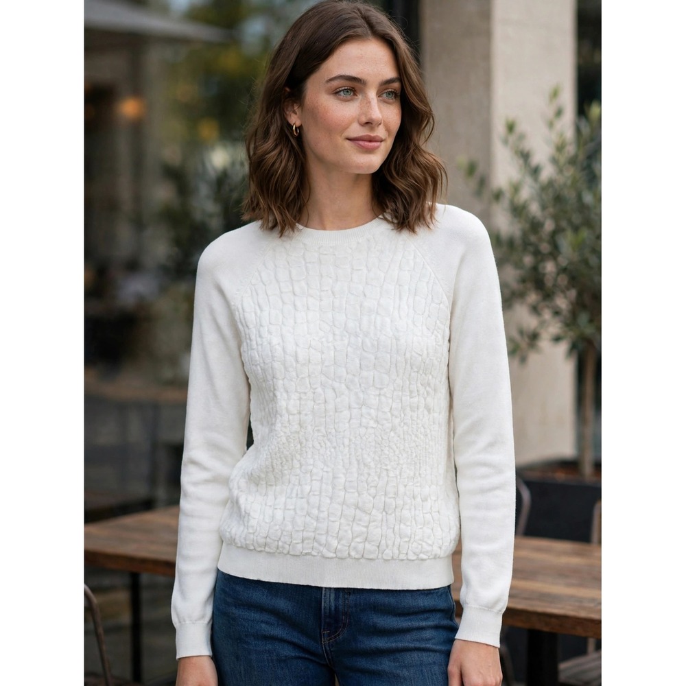 Ted Baker London White Textured Quilted Panel Raglan Sweater Size 0 GK37 UMAY